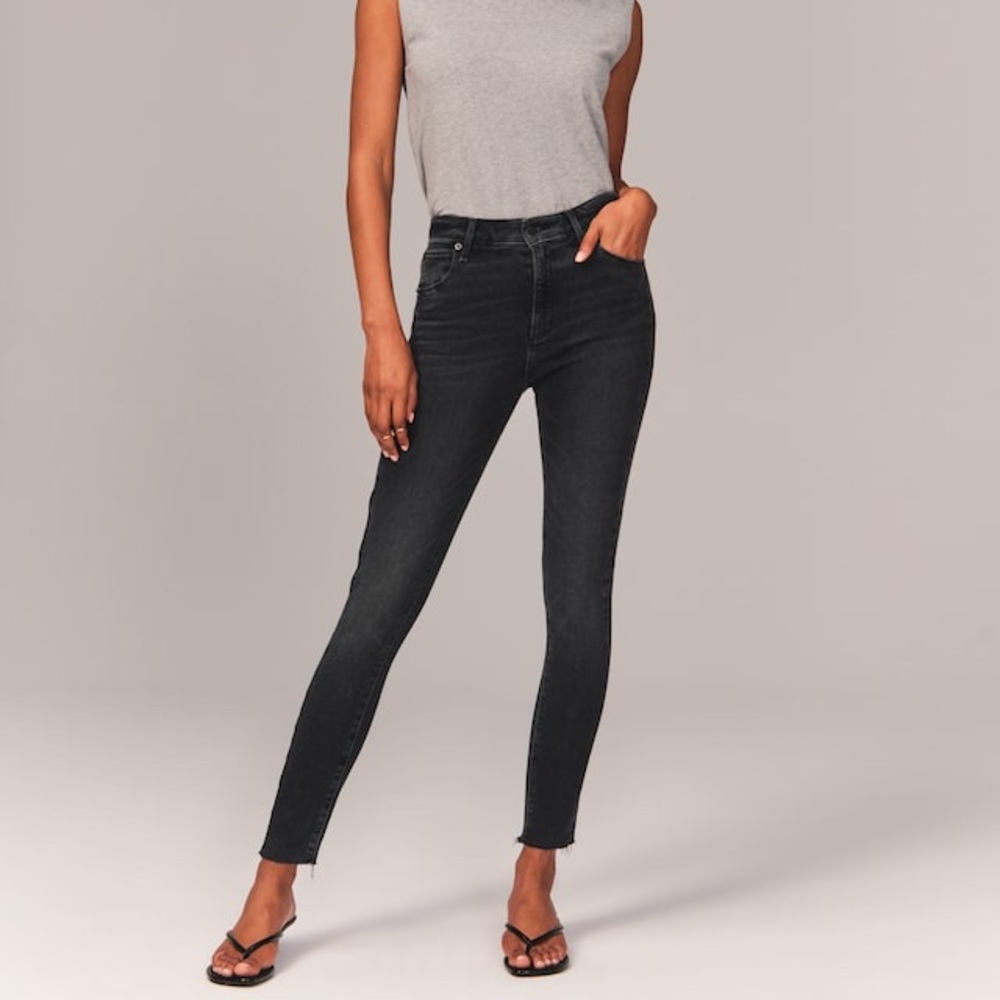 High Rise Super Skinny Ankle Jeans in Black Wash